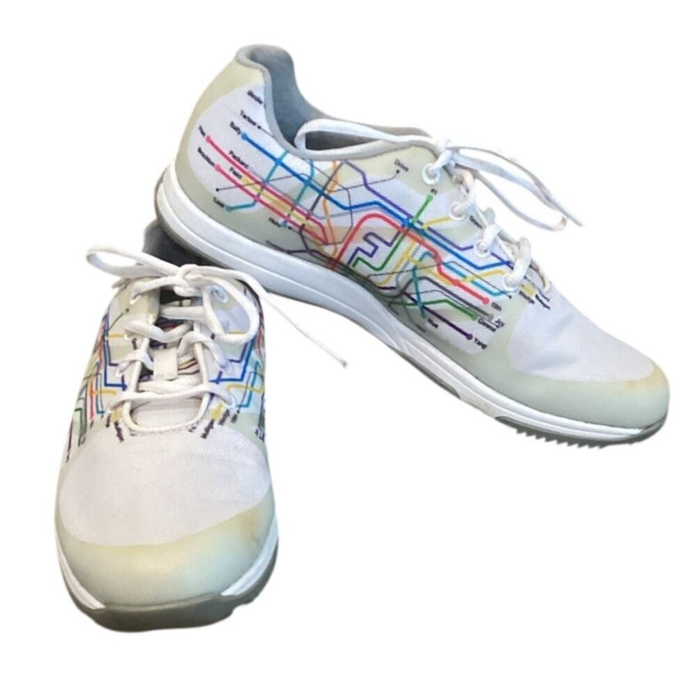Foot‎ Joy Womens Golf Shoes US 8 White Rainbow Ortholite Subway Print Leisure FJ